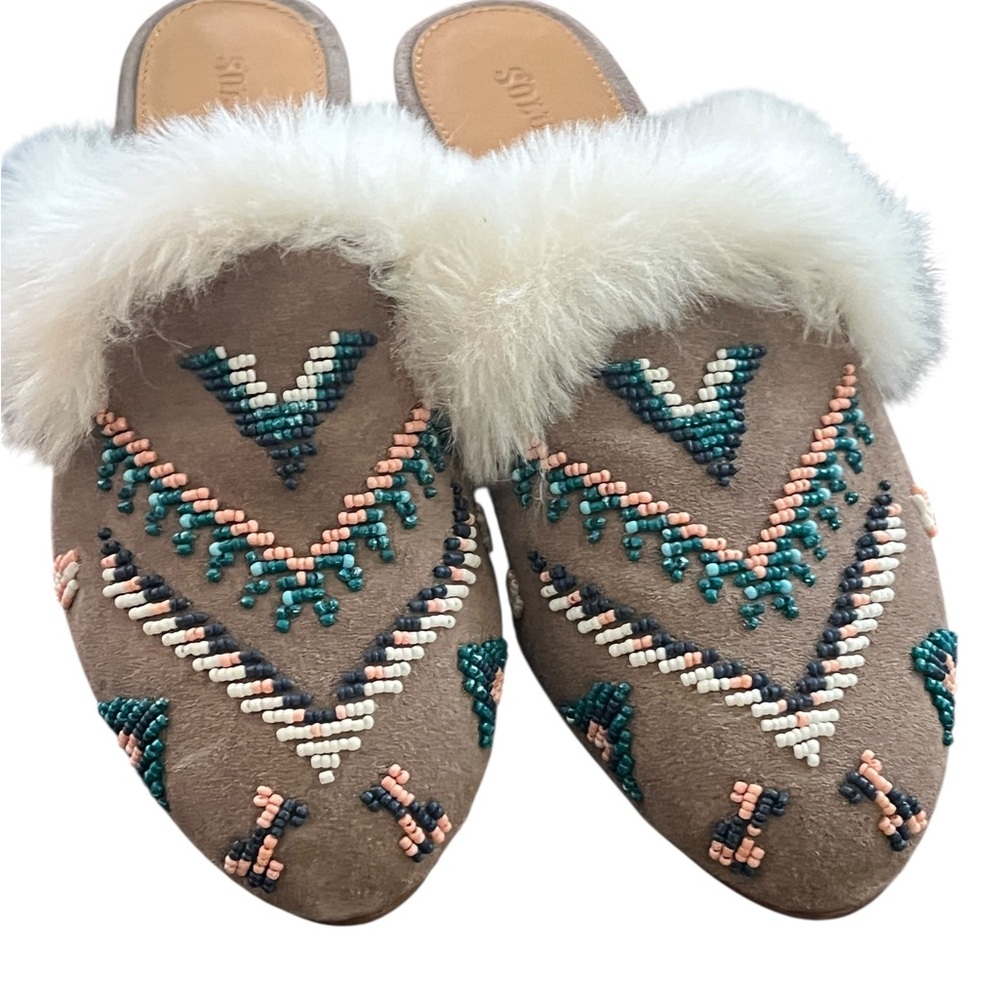 Soludos Sedona Mule Anthropologie Mules with White Faux Fur size 6.5